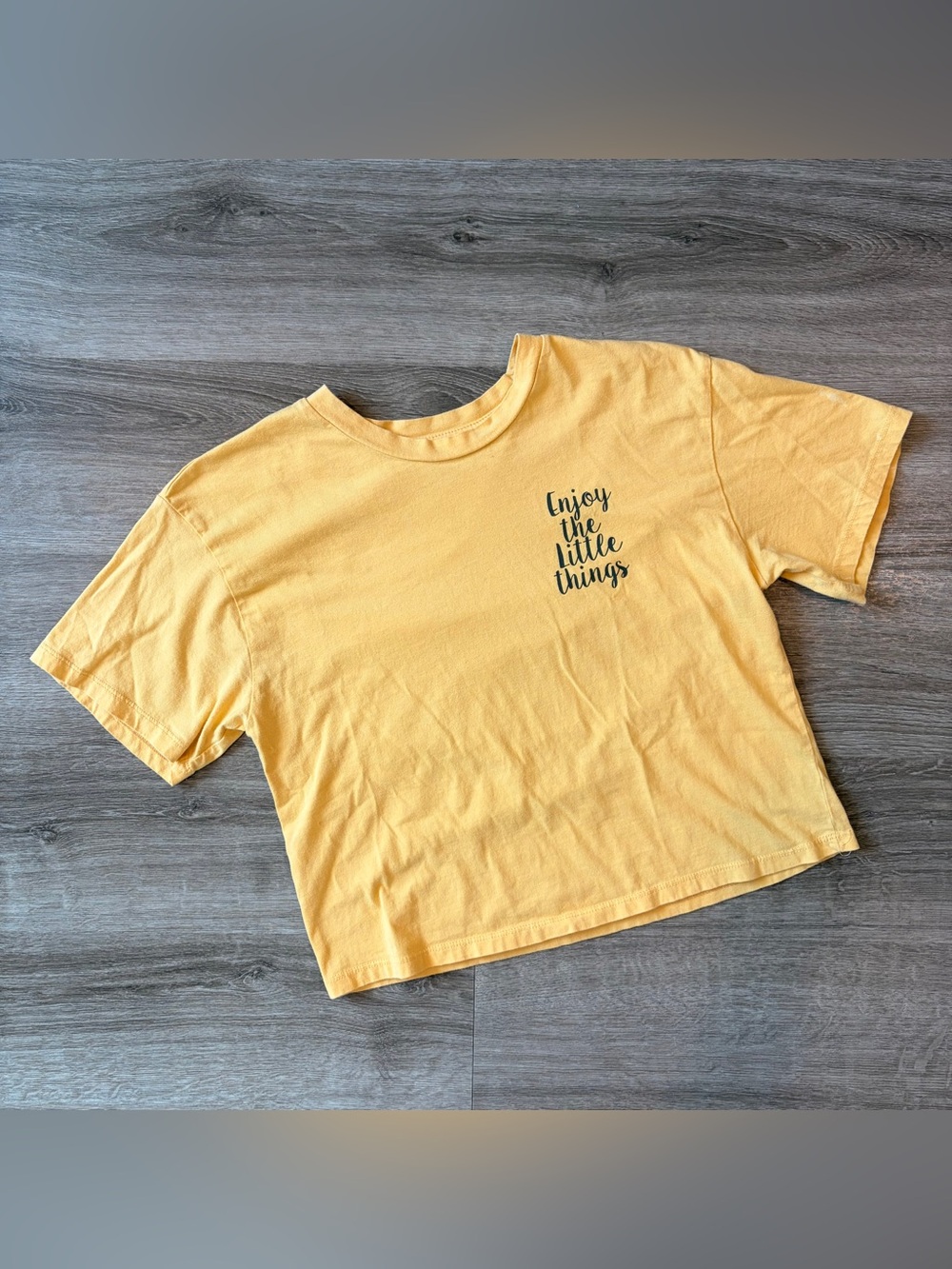 Homegirl Society Enjoy the Little Things yellow short sleeve crop top